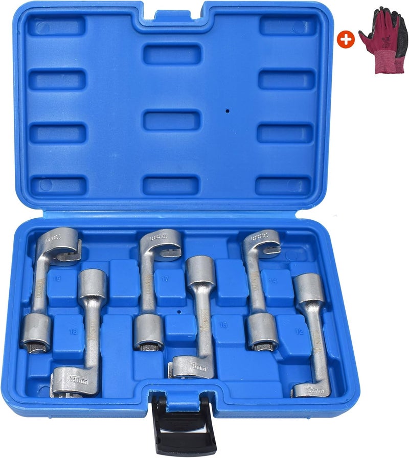 Yuesstloo 1/2" Dr Injection Line Socket Wrench Set, 6pc 12pt Diesel Fuel Line Socket Set, L-Type Injection Line Socket with 12 14 16 17 18 19mm Wrenches, Fuel Line Dismantling Removal Tool - Image 1